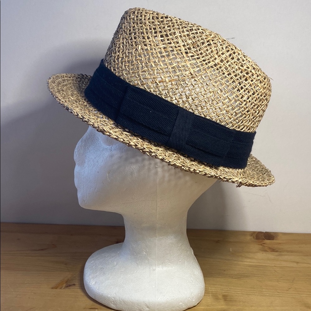Threads for Thought Fedora Natural Seagrass Mesh Sunhat w Black Fabric Band 58cm